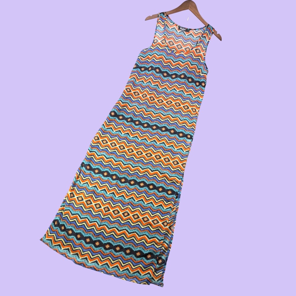 Miss Kelly 1999 Maxi Dress Women S Multicolor Chevron Geometric Print Sleeveless